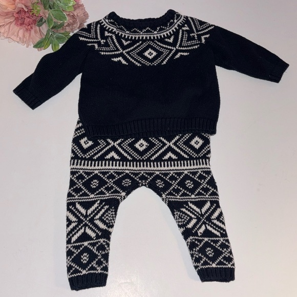 Fair Isle Set Fair Isle Sweater Pants Set for Baby 3-6M Navy Blue Sweater Outfit - Picture 1 of 17